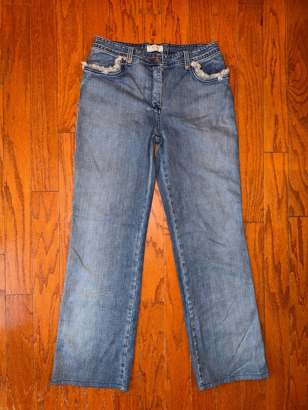 St. John Frayed Pocket Straight Leg Jeans Sz 6 Y2K Designer Denim